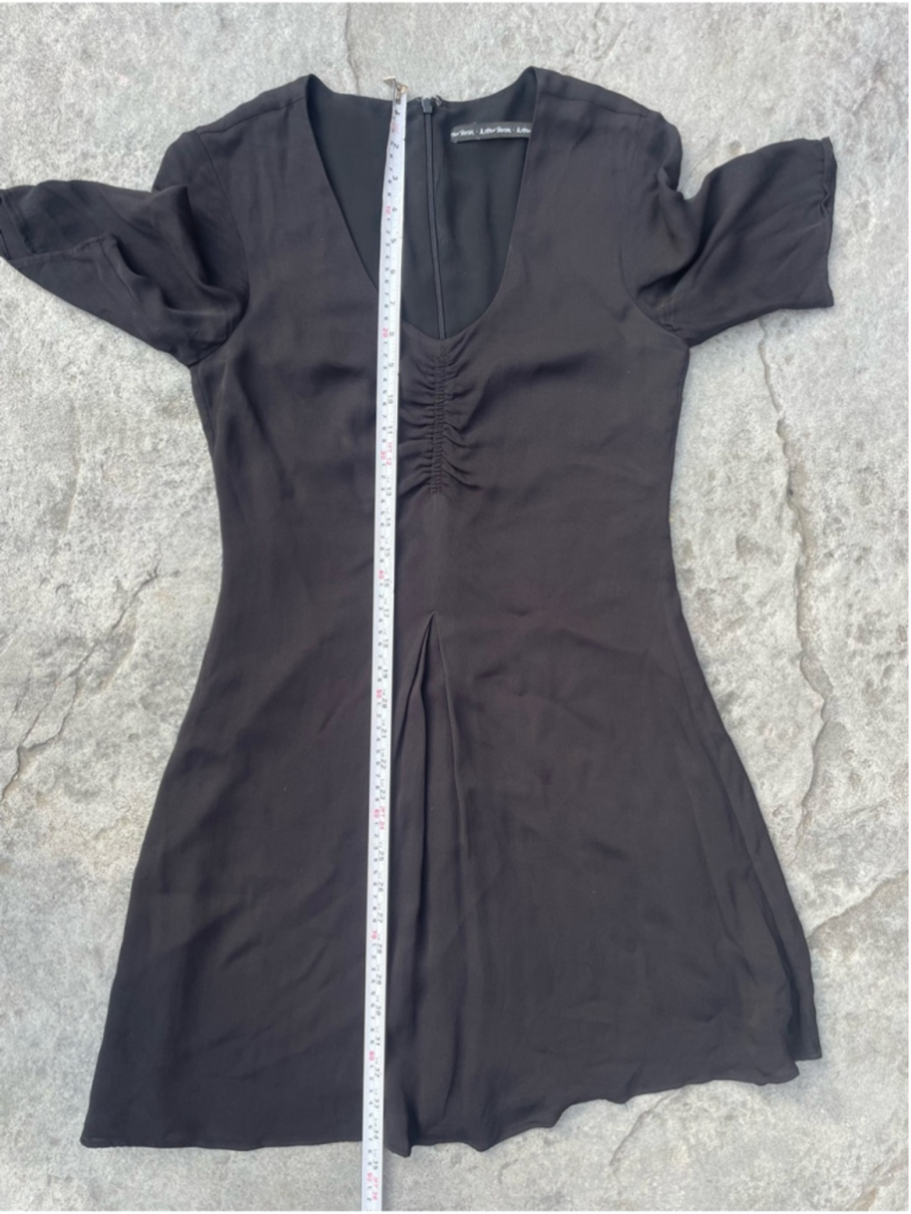 & Other Stories Black Mini Dress Ruched Front Short Sleeve Minimal Chic Size 4 - Picture 3 of 5